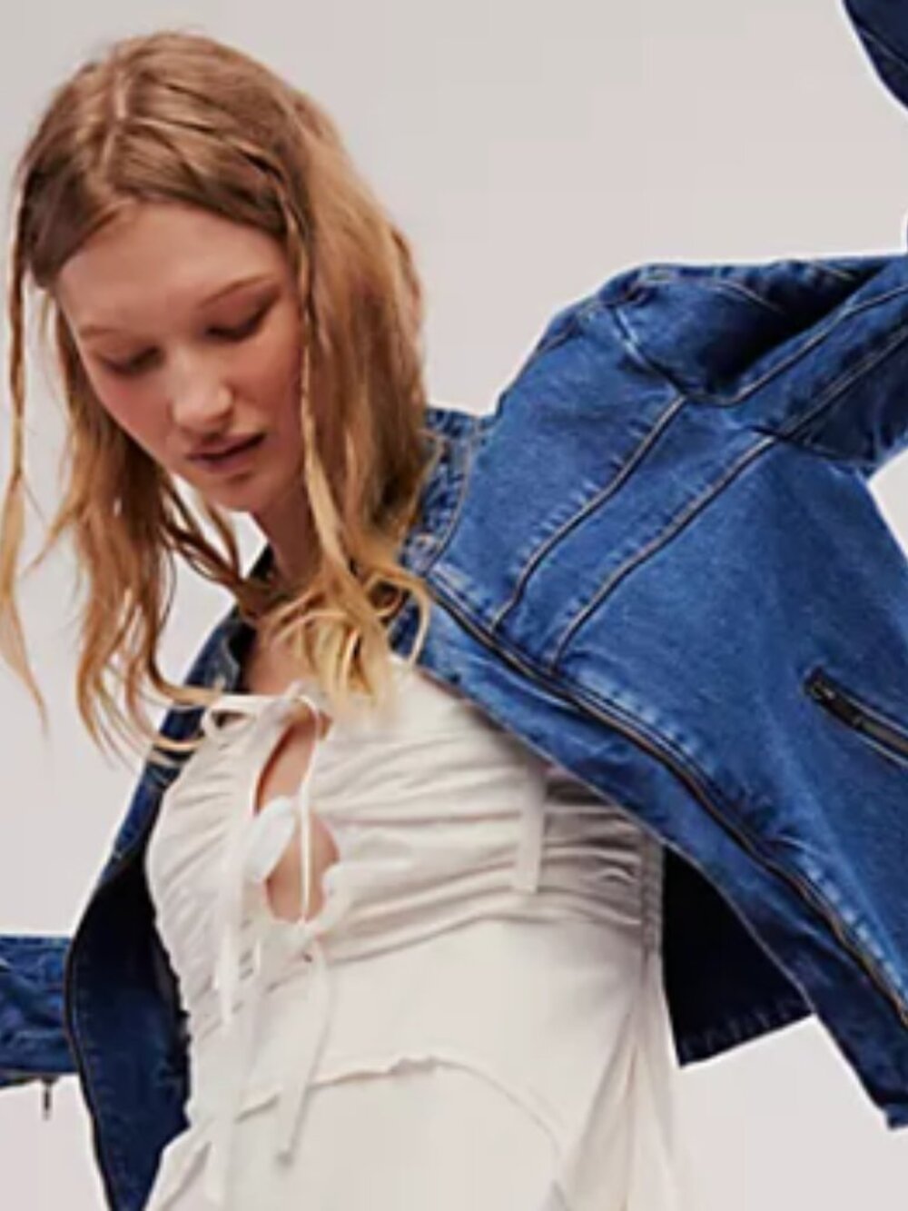 Free People We The Free Fast Lane Denim Moto Jacket – Size Small